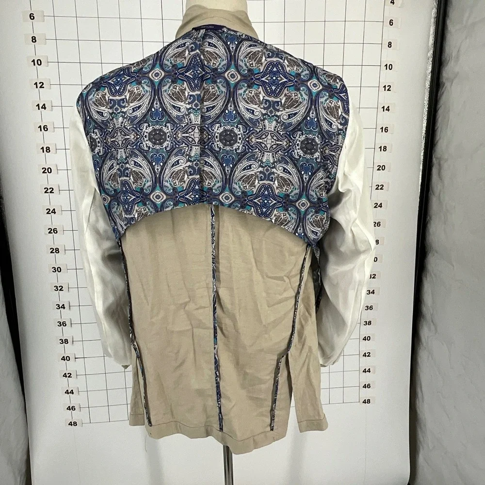 Alan Flusser Mens Tan Linen Blend‎ 2 Button Sport Coat Blazer Paisley Lining M